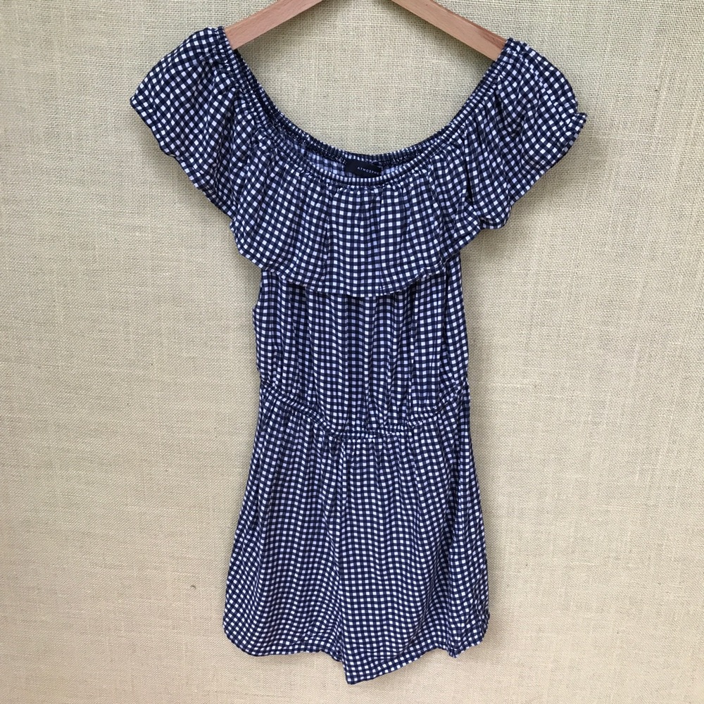 B&W Gingham Off the Shoulder Romper